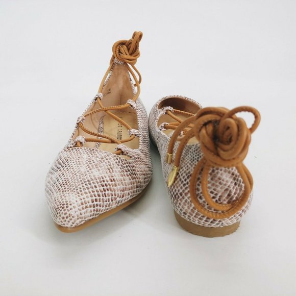 Chinese Laundry Womens Snake Faux Leather Strappy Ankle Tie Loafer Brown 7.5 New - Picture 3 of 11